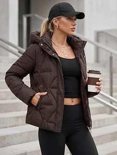 Dámská zimní prošívaná bunda s kapucí, hnědá, FashionStreet TY5940