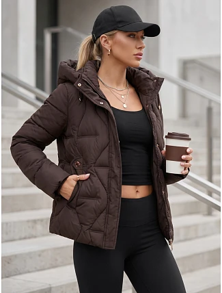 Dámská zimní prošívaná bunda s kapucí, hnědá, FashionStreet TY5940