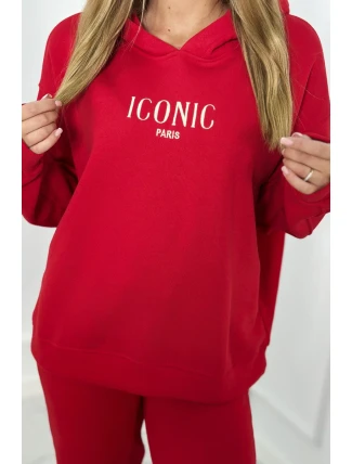 Izolovaná bavlněná souprava, mikina s vyšívacími + kalhotami červený