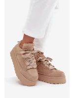 Šněrovací dámské sněhule na platformě zateplené kožíškem béžové Tavelle Šněrovací dámské sněhule na platformě zateplené kožíškem béžové Tavelle