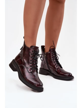 Lakované kožené dámské boty na klínu D&A LZ52-954 bordó