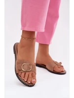 Dámské nazouváky na nízkém podpatku se zlatou sponou Camel Selivelle