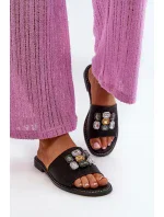 Dámské pantofle s ozdobami S.Barski Černá Dámské pantofle s ozdobami S.Barski Černá