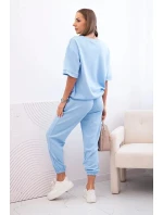 Dámský viskózový komplet s krátkým rukávem a nohavicemi modrý Dámský viskózový komplet s krátkým rukávem a nohavicemi modrý