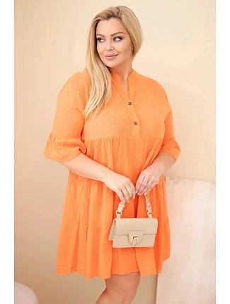 Dámské bavlněné šaty Plus Size s volány oranžová
