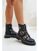 Lakované Boty Pracovní S Přezkami Černé Serizia