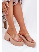 Průhledné Dámské Pantofle Na Platformě A Masivním Podpatku Béžové Rizana