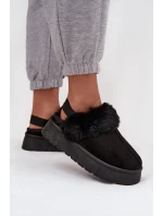 Dámské pantofle na platformě s kožíškem černé Linaris Dámské pantofle na platformě s kožíškem černé Linaris