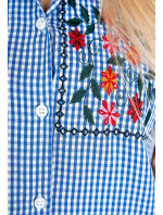 Dámská kostkovaná košile bez rukávů s květinovou výšivkou - tmavě modrá,