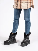 Módní dámské černé sněhule platforma Módní dámské černé sněhule platforma