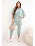 Dámská souprava z viskózy máslíčko s krátkým rukávem a kalhotami tmavě mátová