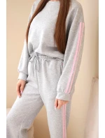 Dámský viskózový komplet máslový s lampasy šedý