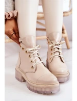 Kožené Boty S Masivní Podrážkou Béžový Horizont