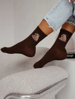 Dámské bavlněné ponožky se sedící kapibarou – čokoládové