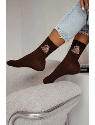 Dámské bavlněné ponožky se sedící kapibarou – čokoládové