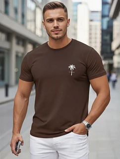 Pánské bavlněné tričko s potiskem, hnědé, FashionStreet NX5126R