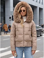 Dámská zimní prošívaná bunda s kožešinou, béžová, FashionStreet TY5830