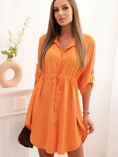 Šaty se zapínáním na knoflíky a zavazováním v pase pomeranč