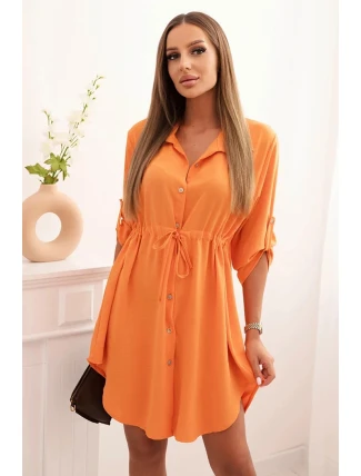 Šaty se zapínáním na knoflíky a zavazováním v pase pomeranč