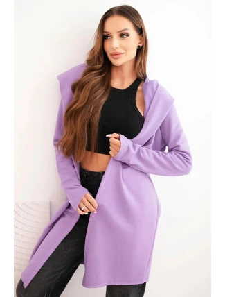 Dámská bavlněná mikina s kapucí a prodlouženým předním dílem fialová