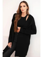 Dámská bunda z bavlny s kapucí a prodlouženým předním dílem černá