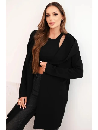 Dámská bunda z bavlny s kapucí a prodlouženým předním dílem černá