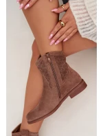 Dámské kotníkové boty na nízkém podpatku s krajkovým vzorem S.Barski HY61-8025 Hnědé