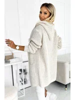 488-1 Cardigan - Pláštěnka s kapucí, kapsami a náplety - barva béžová 488-1 Cardigan - Pláštěnka s kapucí, kapsami a náplety - barva béžová