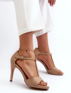 Dámské sandály na podpatku z ekokože béžové obdaria