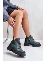 Dámské kožené kotníkové boty Zazoo s nízkou špičkou – tmavě zelené