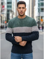 Pánský svetr s kulatým výstřihem zelený a tmavě modrý FashionStreet WX2319