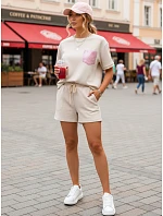 Dámská viskózová souprava s motýlem a šortkami béžová FashionStreet AY1187