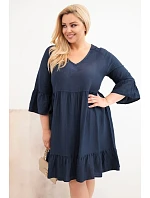Dámské šaty Plus Size z viskózy s ažurovým zdobením tmavě modrá Dámské šaty Plus Size z viskózy s ažurovým zdobením tmavě modrá