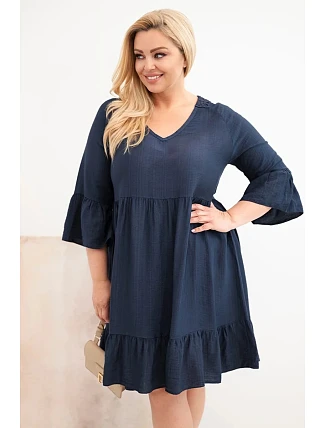 Dámské šaty Plus Size z viskózy s ažurovým zdobením tmavě modrá Dámské šaty Plus Size z viskózy s ažurovým zdobením tmavě modrá