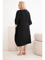 Dámské šaty Plus Size viskózové s kapsami krátký rukáv černá