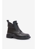 Kožené Boty Na Plochém Podpatku Zateplené Černé Komisa