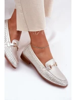 Kožené dámské mokasíny se zdobením na plochém podpatku S.Barski LR51-594 stříbrné