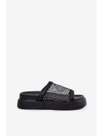 Ozdobené Dámské Pantofle Na Platformě S Síťovinou Černé S.Barski MY51-016 Ozdobené Dámské Pantofle Na Platformě S Síťovinou Černé S.Barski MY51-016