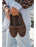 Dámské mokasyny s třásněmi a mašlí tmavě zelené Olivianne