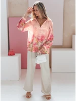 Dámské květované tričko oversize FLOWERS pink FashionStreet DY0470
