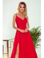 299-1 CHIARA elegantní maxi dlouhé šaty bez ramínek - ČERVENÉ