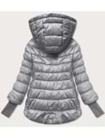 Krátká šedá dámská bunda s úpletovými stahovacími lemy (P22/P3-6636-61)