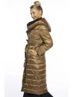 Zlatohnědý dámský prošívaný kabát s kapucí (AG1-J9069)