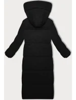 Černá dlouhá bunda-kabát s jednoduchým střihem (WD202229)