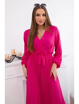 Šaty se svázaným plisovaným lemem fuchsie
