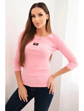 Dámská pruhovaná blůza s 3/4 rukávem a ozdobnou nášivkou světle růžová Dámská pruhovaná blůza s 3/4 rukávem a ozdobnou nášivkou světle růžová