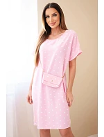 Dámské šaty s puntíky s krátkým rukávem a kabelkou bonbónově růžová