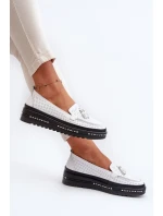 Bílé dámské kožené mokasíny na platformě Assetnima