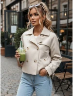 Dámský krátký elegantní kabát klasického střihu světle béžový FashionStreet NY0772