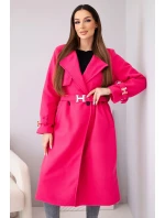 Dámský kabát s páskem a zlatými přezkami fuchsiová